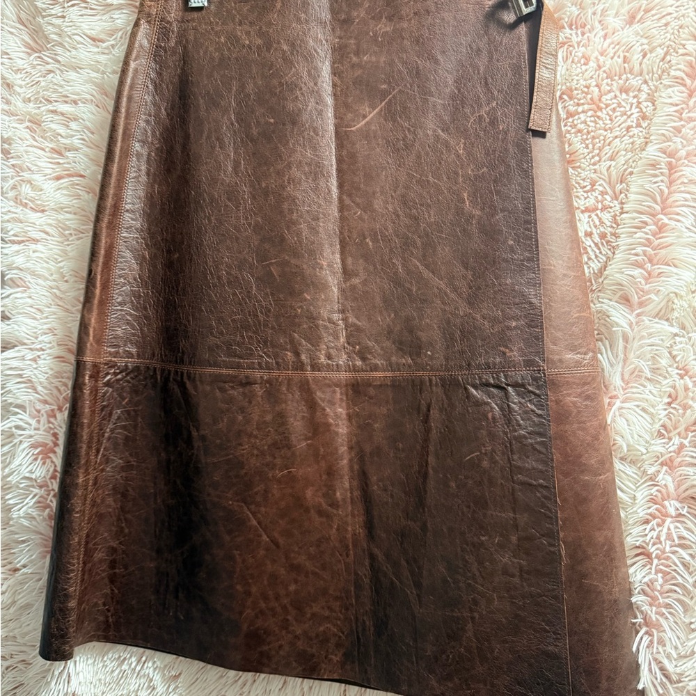 Gorgeous Brown Lamb Skin Leather Midi Skirt